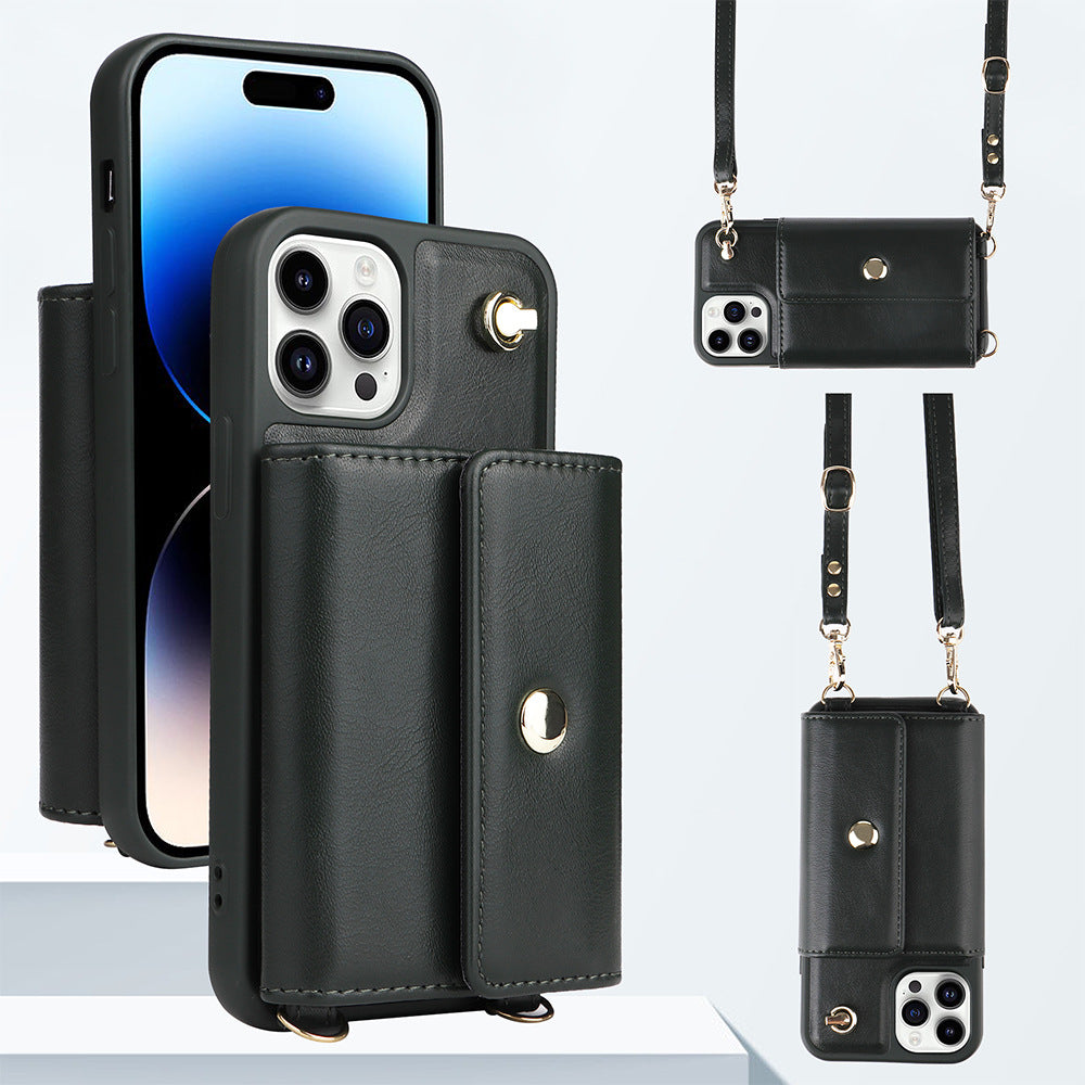 For iPhone 13 Pro 6.1 inch Magnetic Button Card Bag Phone Case PU Leather Coated TPU Cover with Shoulder Strap For iPhone 13 Pro 6.1 inch Magnetic Button Card Bag Phone Case PU Leather Coated TPU Cover with Shoulder Strap
